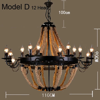 Decorbites™ Industrielles Hanfseil-Hängeleuchte mit Eisenlampenschirm