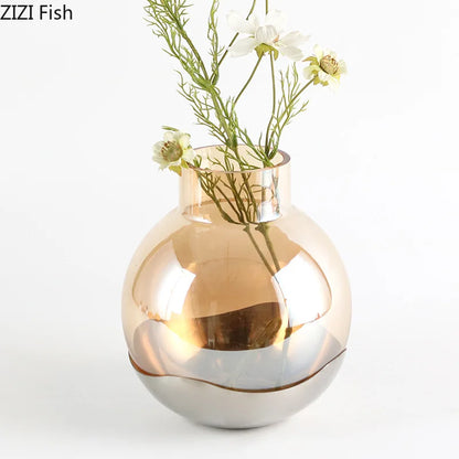Decorbites™ Bernsteinglas-Vase Schreibtischdekoration Rund Blütenraum-Dekor