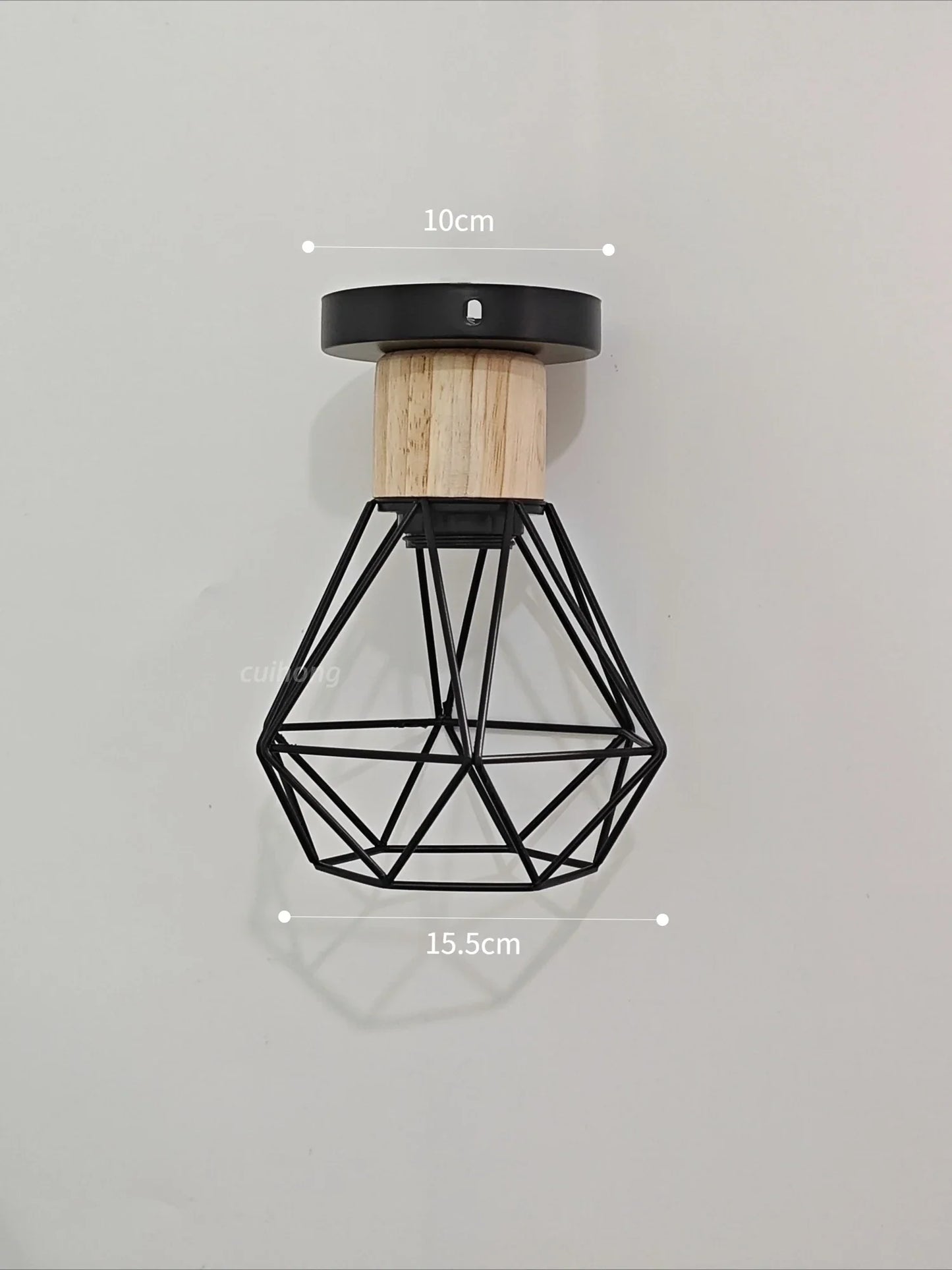Vintage Black Wood and Iron Cage Pendant Light