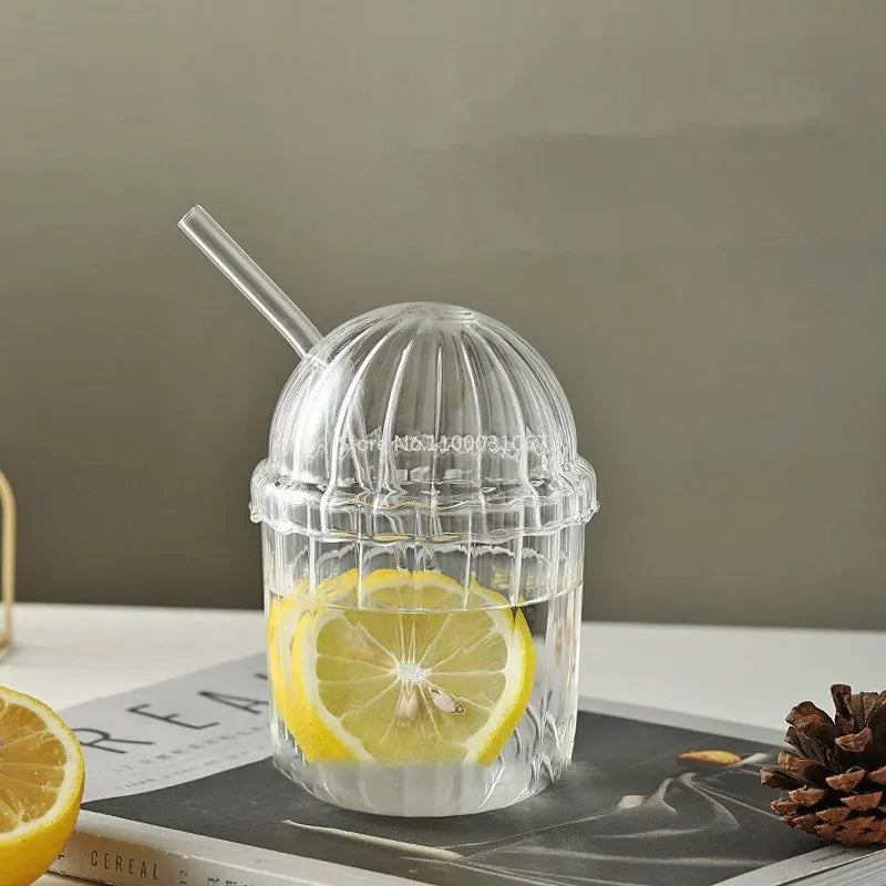 DecorBites™ Clear Glass Bobo Cup Set with Glass Straw and Cover