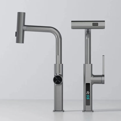 DecorBites™ Digital Display Single Lever Brass Kitchen Faucet - Hot Cold Pull Out Mixer