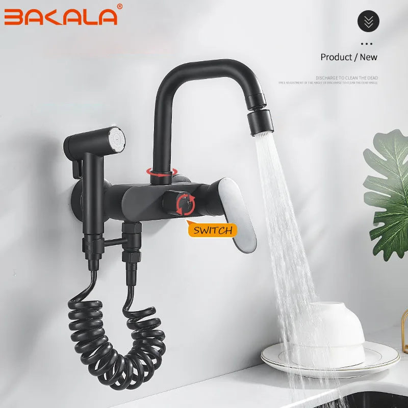 Matte Black Kitchen Faucet Wall Mounted