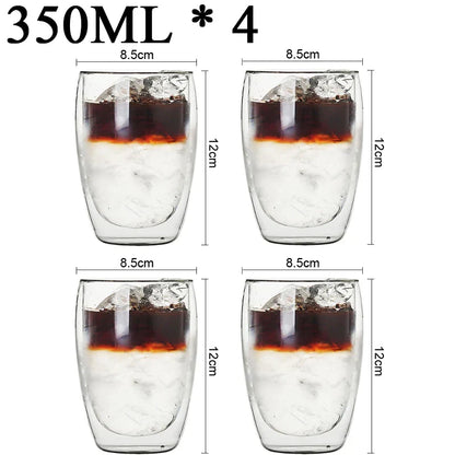 DecorBites™ Double Wall Borosilicate Glass Mug Set for Tea Coffee Juice Bar Drinkware