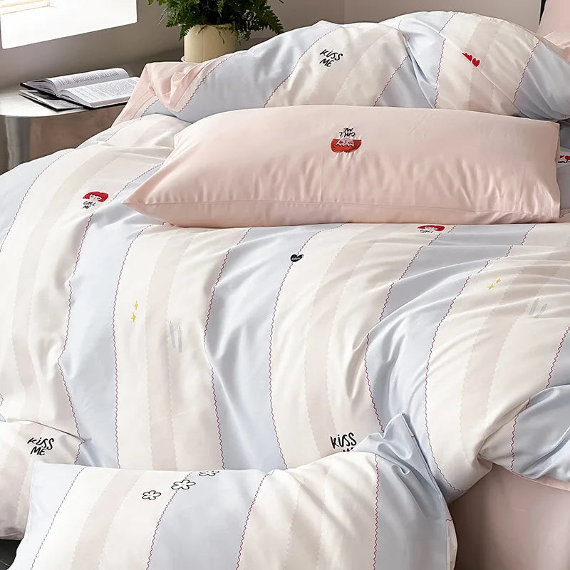 Decorbites™ Bestickte Baumwoll-Bettwäsche-Set, Bettwäsche-Set für Kingsize-Bett mit weichem Bettlaken