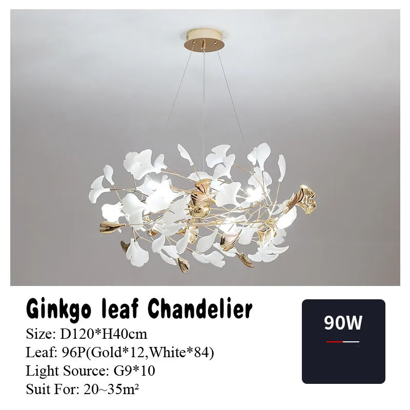 Gold Branch Chandelier 125cm Porcelain Leaves