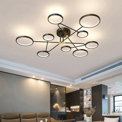 Decorbites™ Gold Schwarz Metall LED Kronleuchter – Minimalistisches 3-Farbtemperatur-Beleuchtung für Wohnzimmer und Restaurant
