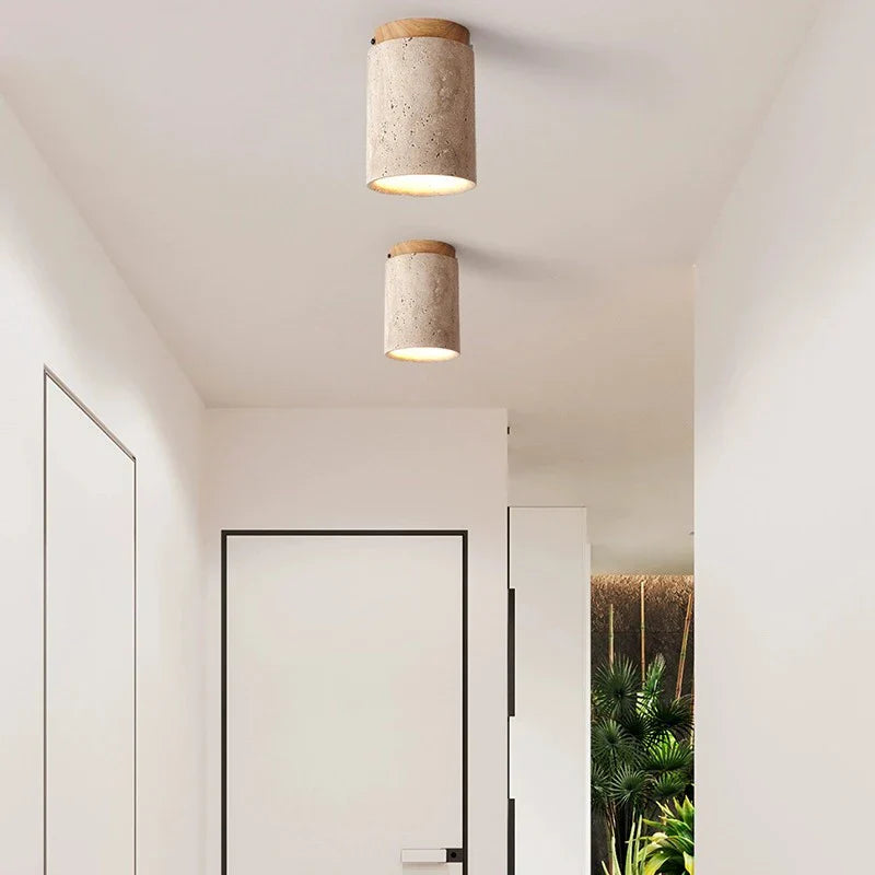 Decorbites™ Japanischer Stil Stein-Holz Rund-Deckenleuchte für Wohnzimmer und Flur