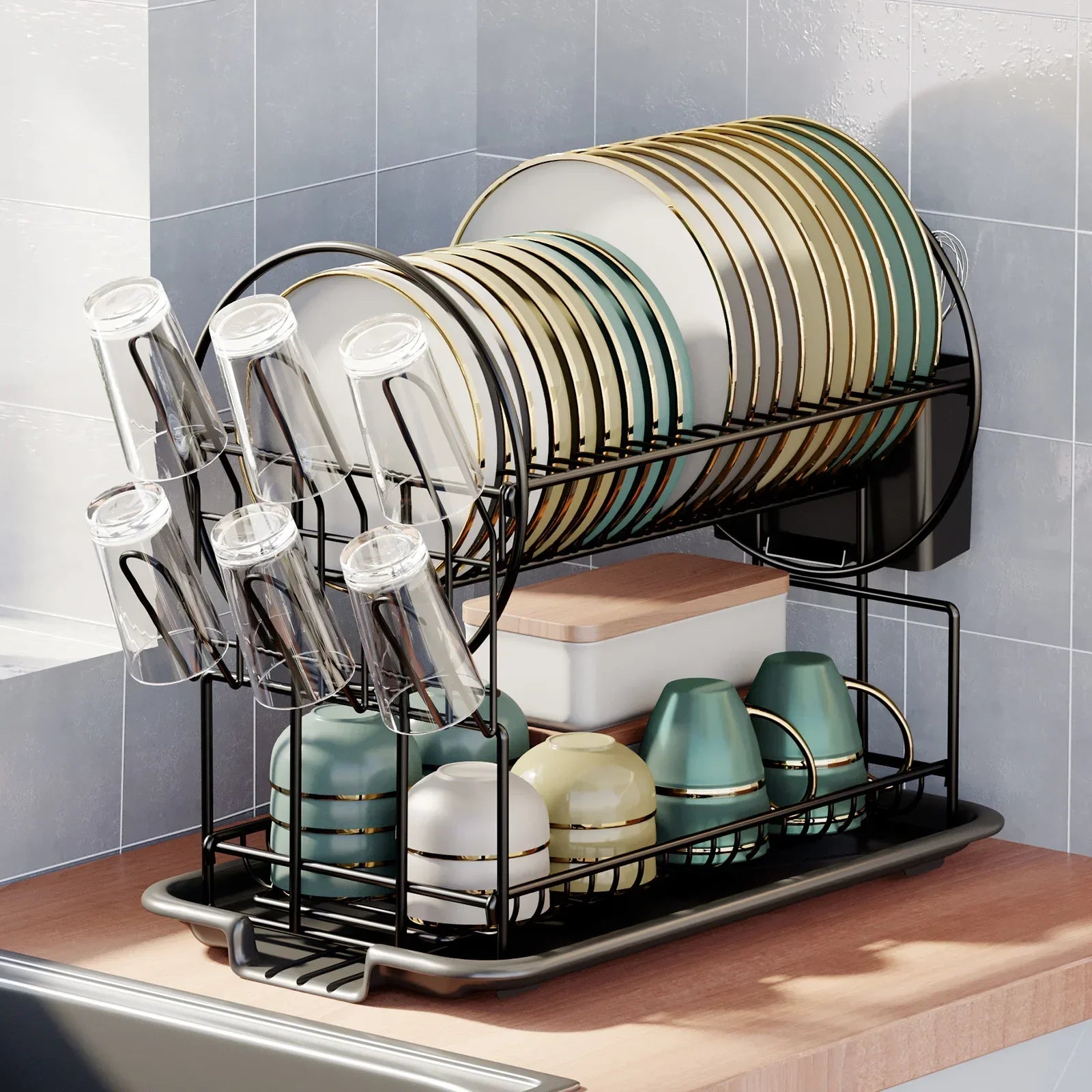 Decorbites™ Küchen-Organizer-Rack mit Abtropfbrett für Geschirr, Besteck und Becher
