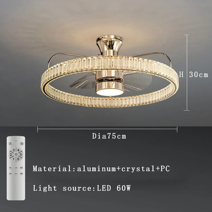 DecorBites™ Crystal LED Fan Light: 50W Remote Reversible Blade, Quiet, Timed, Invisible Design