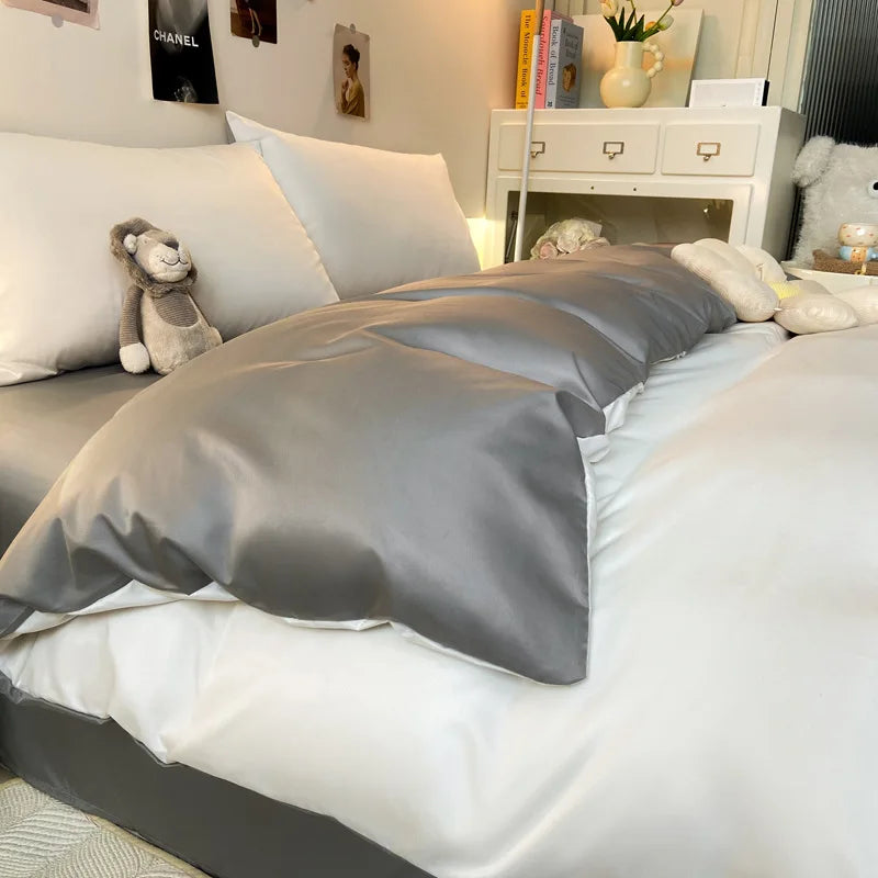 Decorbites™ Doppelfarbig blockiertes Eis-Seiden-Bettwäsche-Set für leichten Luxus und sommerlichen Komfort