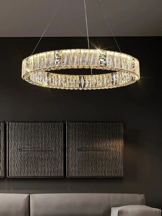 DecorBites™ Crystal Glass Chandelier: Big Round Luxury LED Ceiling Hanging Lamps for Home Decor.