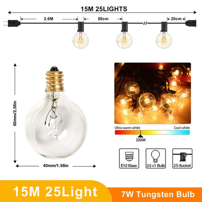 Decorbites™ G40 Wolfram Außen-Staatenbeleuchtung 7W Wasserdicht IP44 Lichterkette