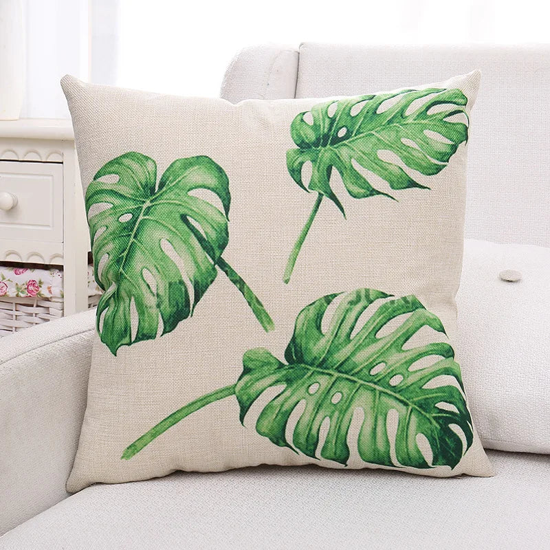 Decorbites™ Grüne Pflanzenblätter Blume Leinen Kissenbezug - Moderner Sofawurfkissenbezug