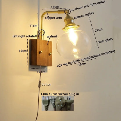 Decorbites™ Klares Glas LED Wandapplikation Walnuss Kupfer Moderne Treppenbeleuchtung