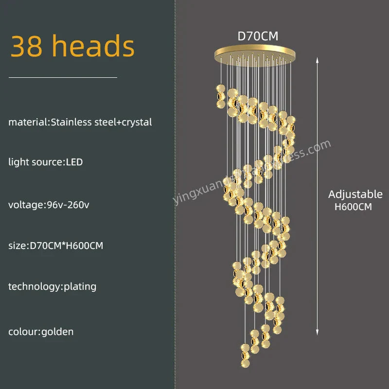 Gold Crystal Pendant Lamp 45-Head Design