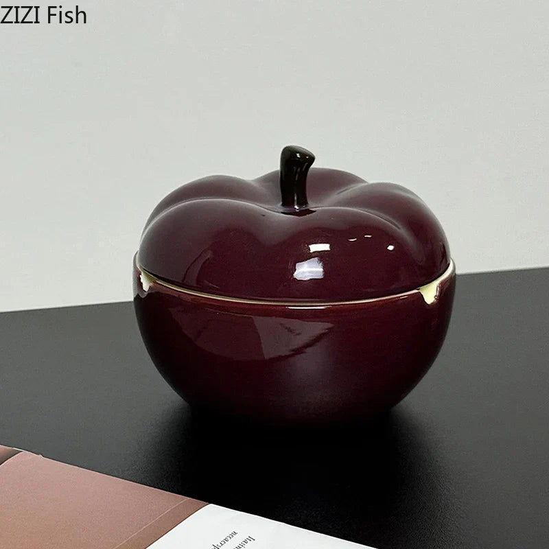 Decorbites™ Tiefrote Keramik-Apfel-Aschenbecher für Raucherzubehör im Zuhause und Büro