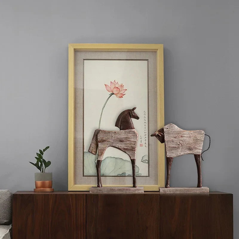 Decorbites™ Pferdeskulptur: Handgefertigtes Holzmaserungsdesign, Tierfigur für die Raumdekoration