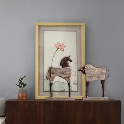 Decorbites™ Pferdeskulptur: Handgefertigtes Holzmaserungsdesign, Tierfigur für die Raumdekoration