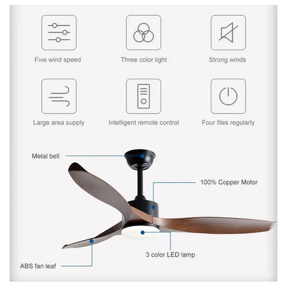 Decorbites™ 52" Deckenventilator in Schwarz-Walnuss-Optik mit LED-Licht und Fernbedienung