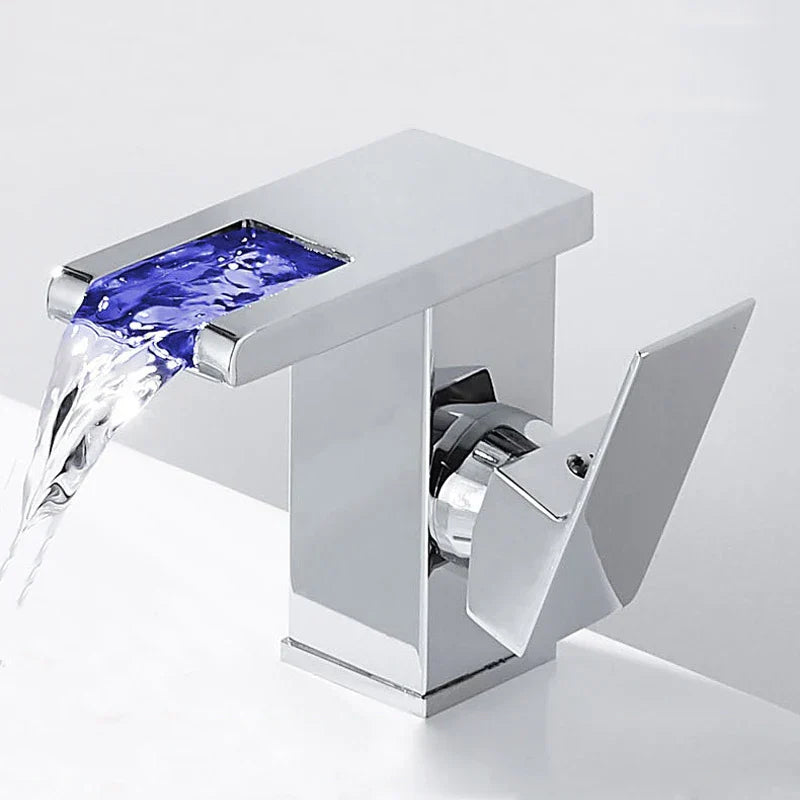 Decorbites™ LED-Wasserfall-Waschtischarmatur Messing Temperaturfarben-Wechsel Mischbatterie