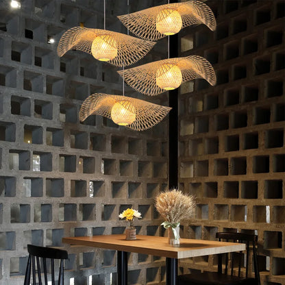 Decorbites™ Bambus-Leuchter: Handgewebte Rattan-Hängeleuchte für Küche, Bar und Restaurant – LED E27