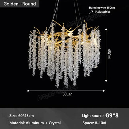 Decorbites™ Gold-Kristall-Kronleuchter: Moderner Luxus-Hängender Ast, für Esszimmer Küche Wohnzimmer Schlafzimmer