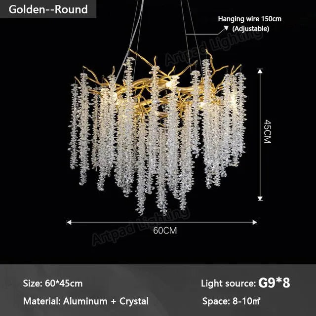Gold Crystal Branch Chandelier Silver Body D100cm