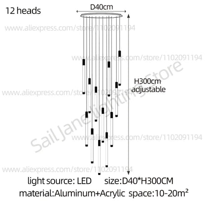Modern Staircase Pendant Chandelier in Black or Gold