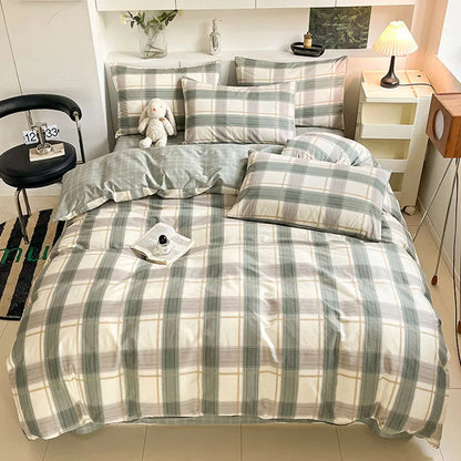 DecorBites™ Grid Print Cotton Bedding Set for Single Double Beds