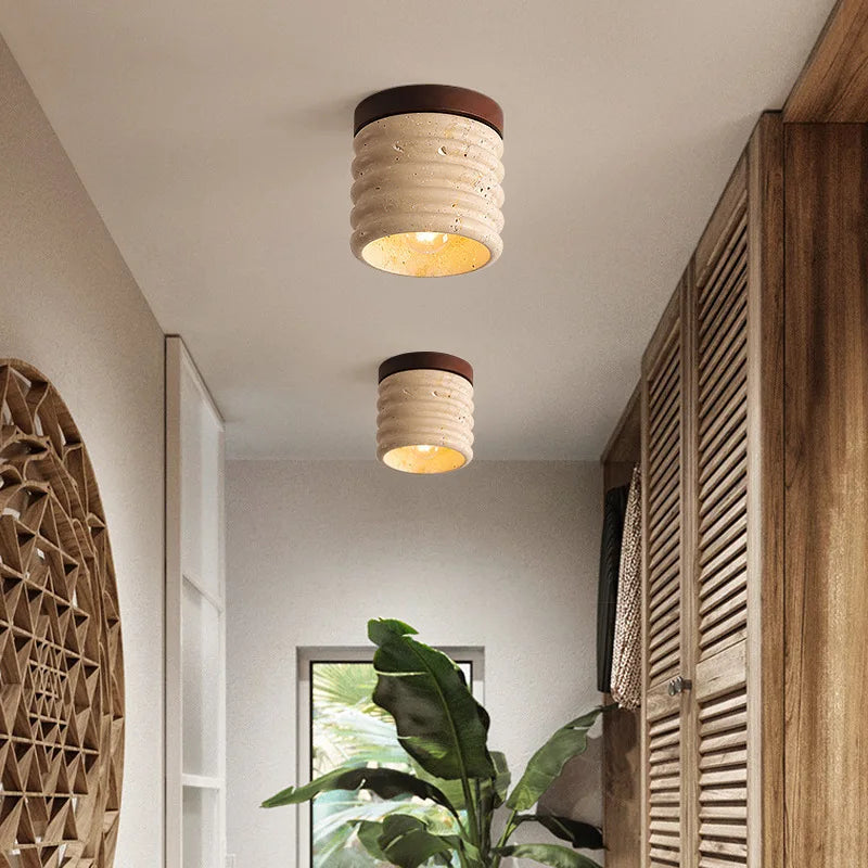 Decorbites™ LED Holz Gelber Travertin Deckenleuchte – Moderner Stil für die Hausdekoration