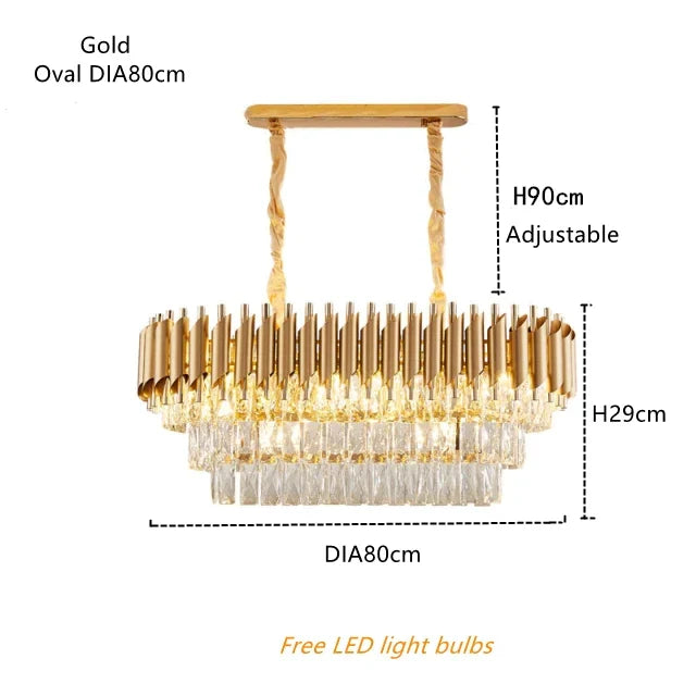 Gold Crystal Suspension Lamp Oval Dia100cm