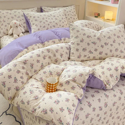 DecorBites™ Cartoon Cat Floral Duvet Set, Girls' Pink Bedding Collection