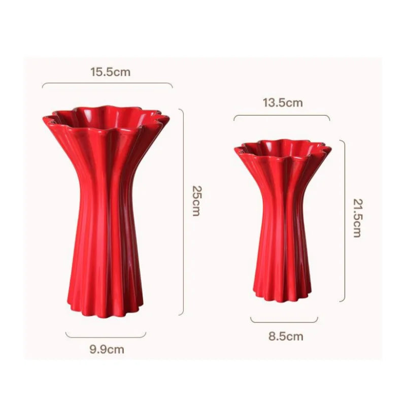 Decorbites™ Geometrisches Faltenmuster Keramikvase Rotes Blumenarrangement Terrarium Wohnraumausstattung