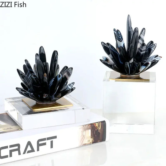 Decorbites™ Schwarzer Onyx Blütenkristall-Kunst Schreibtischdekoration auf Kristallbasis