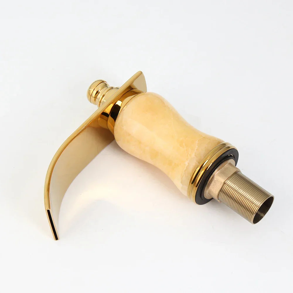 DecorBites™ Golden Plated Bathtub Faucet with Jade Stone Handles - Solid Brass Mixer