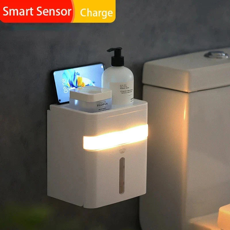 DecorBites™ Induction Light Toilet Paper Holder with Storage Rack