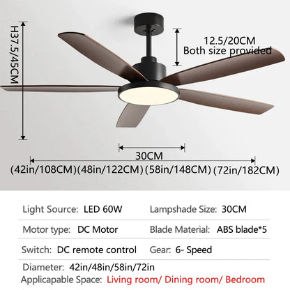Decorbites™ Wohnzimmer-Deckenventilator mit Licht, Fernbedienung, 48-60 Zoll, LED, DC, 220V
