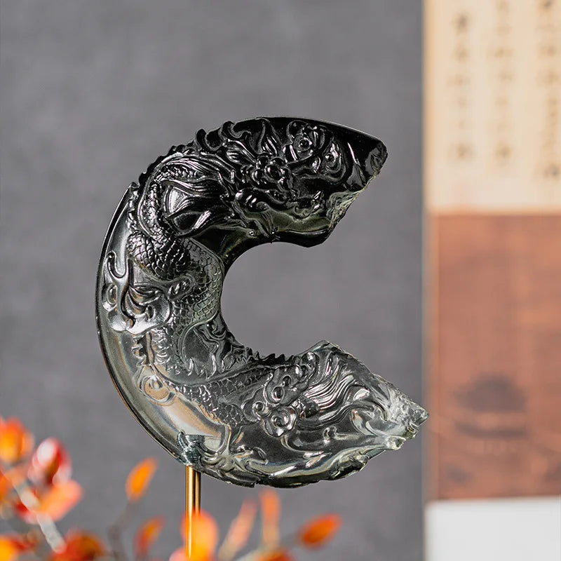 DecorBites™ Crescent Moon Resin Relief Ornament Gradient Jade Pendant