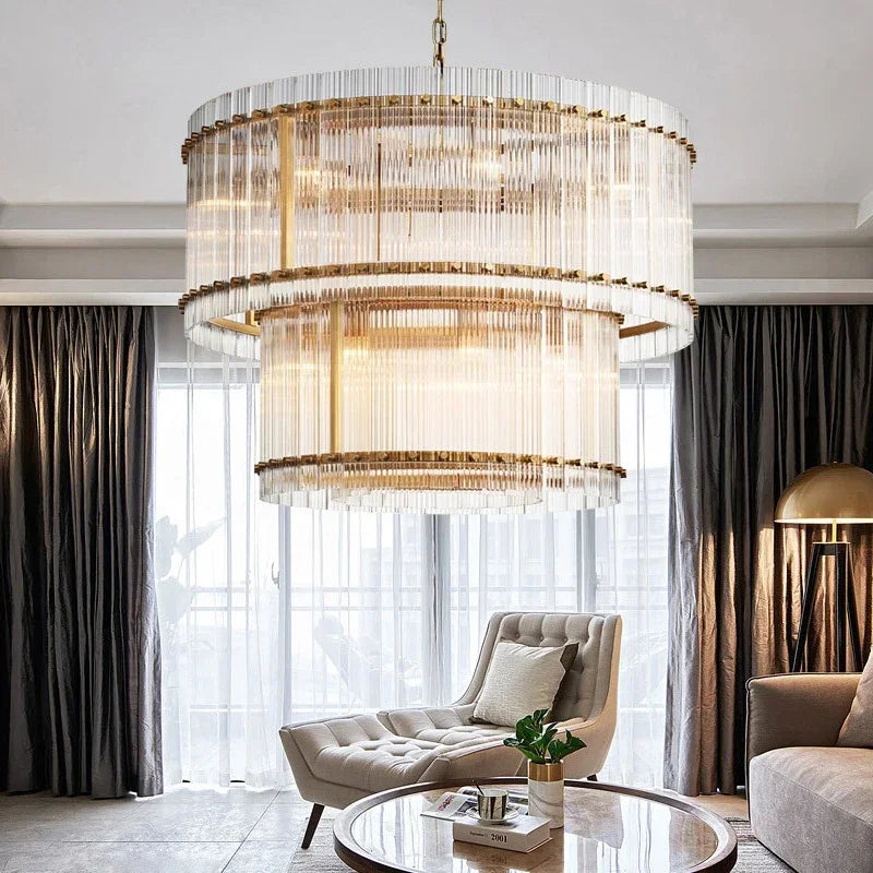Decorbites™ Gold Doppelschichtring-Kristallanhängerleuchte für Schlafzimmer Esszimmer Wohnzimmer