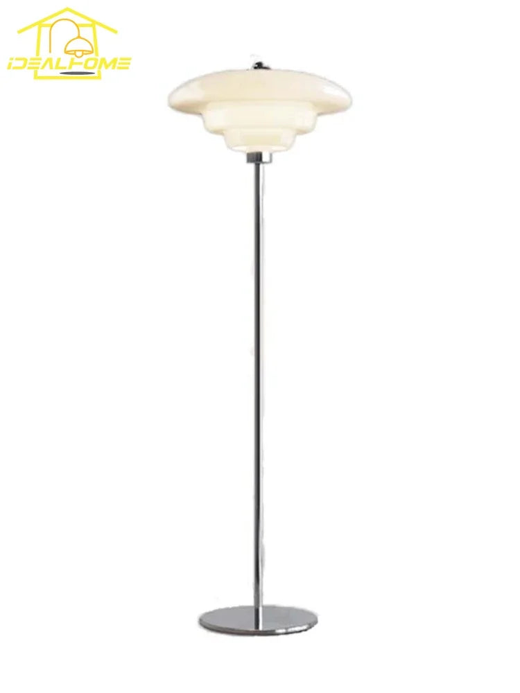 DecorBites™ Cream Glass Bauhaus Floor Lamp LED E27 Minimalist UFO Style
