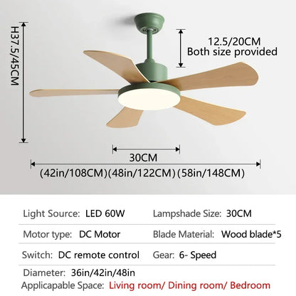 Decorbites™ 48" Schlafzimmer Restaurant Deckenventilator mit 5 Holzflügeln, DC-Motor, LED-Licht, Fernbedienung