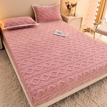DecorBites™ Cozy Tafu Fleece Queen Bed Sheet with Elastic Band