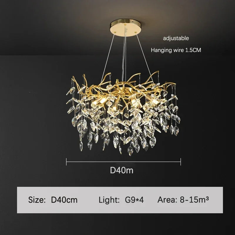 DecorBites™ Golden Branch Ceiling Crystal Chandelier for Bedroom Living Room Lighting