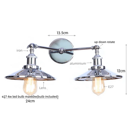 Decorbites™ Industrielles Vintage-LED-Wandleuchte mit Doppeltopf für Kaffeelesen, Steckdosen-Nachttischlampe