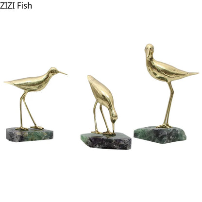 Decorbites™ Goldene Messingvogel auf Marmorsockel Schreibtischornament Statuen-Kunstwerk Dekoration