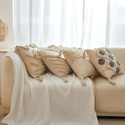 Decorbites™ Geometrisches Tufted Quasten Kissenbezug aus Baumwoll-Leinen Herbst-Kissenbezug