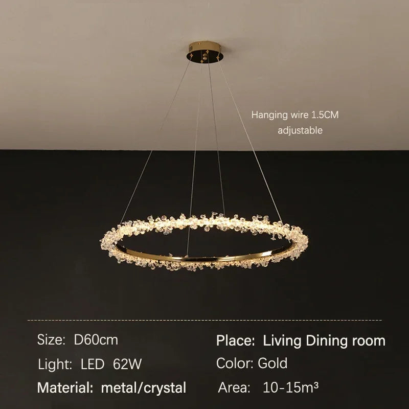 Decorbites™ Golden Round Crystal Chandelier | Nordischer Luxus-LED-Halo-Lüster für das Wohnzimmer