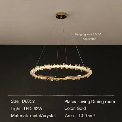 Decorbites™ Golden Round Crystal Chandelier | Nordischer Luxus-LED-Halo-Lüster für das Wohnzimmer