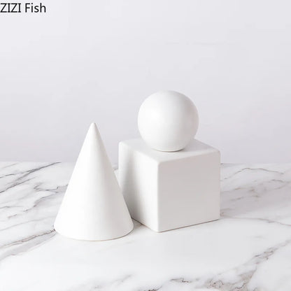 DecorBites™ Cube Round Statue Decor Ceramic Ornament Sculpture Artwork for Desk & Room