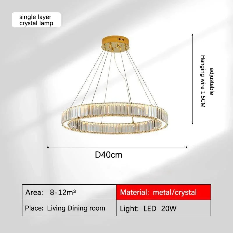 Decorbites™ Golden Crystal Kronleuchter: Nordisch Modern Luxuriöser LED-Hängender Halo für das Wohnzimmer
